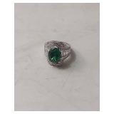 Sterling Silver Emerald Ring with Baguette Accents