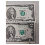 (25) Uncirculated 2017 Series $2 Federal Reserve Notes - Sequential Numbers