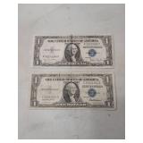 (2) 1935 Series One Dollar Silver Certificates