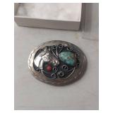 Southwestern Horse Belt Buckle with Turquoise and Coral