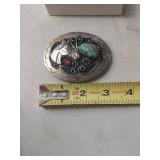 Southwestern Horse Belt Buckle with Turquoise and Coral