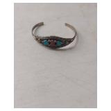 Sterling Silver Turquoise and Coral Cuff Bracelet