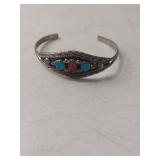 Sterling Silver Turquoise and Coral Cuff Bracelet