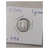 1 Gram .999 Fine Silver Bar