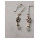 Sterling Silver Flower Crystal Drop Earrings