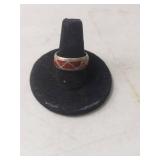 Silver Red Coral Inlay Band Ring