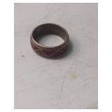 Silver Red Coral Inlay Band Ring