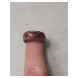 Silver Red Coral Inlay Band Ring