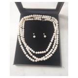 Sterling Silver Pearl Necklace and Earring Set