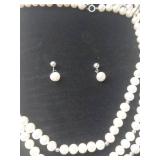 Sterling Silver Pearl Necklace and Earring Set