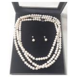 Sterling Silver Pearl Necklace and Earring Set