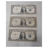 1957 One Dollar Silver Certificates - Set of 3