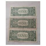 1957 One Dollar Silver Certificates - Set of 3