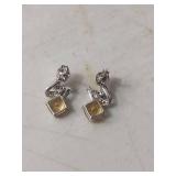 Sterling Silver Citrine and Crystal Drop Earrings