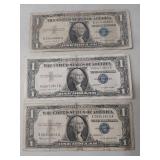 1957 US Silver Certificate One Dollar Bills - Set of 3