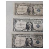 1957 US Silver Certificate One Dollar Bills - Set of 3
