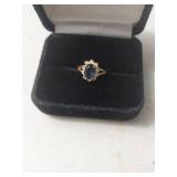 Blue Sapphire and Crystal Ring in Box