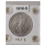 1916-S Walking Liberty Silver Half Dollar