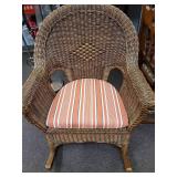 Wicker Rocking Chair with Coral Striped Cushion