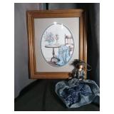 Victorian Style Victorian Porcelain Doll with Wood Framed Still Life Print