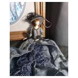 Victorian Style Victorian Porcelain Doll with Wood Framed Still Life Print