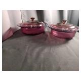 Cranberry Glass Casserole Dishes with Lids
