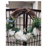 Elegant White Peony and Blue Thistle Grapevine Wreath