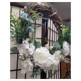 Elegant White Peony and Blue Thistle Grapevine Wreath