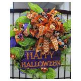 Halloween Mesh Door Wreath with Sign