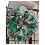 Emerald and Silver Holiday Mesh Wreath