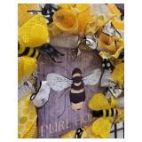Honey Bee Mesh Wreath with Pure Honey Sign