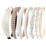 Sunolga 7 Pack White Headbands for Women Girls Non Slip Floral Padded Hairbands Cute Pearl Head bands Wide Headbands Trendy Hair Accessories