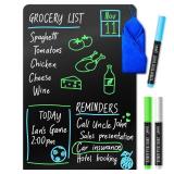 Magnetic Black Dry Erase Board for Fridge (12 x 8 inch), Stain-Resistant w/ 3 Magnetic, Fine-Tip Neon Chalk Markers & Eraser by Yes4Quality