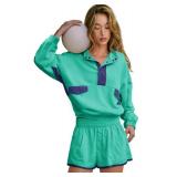 Nirovien Athleisure Workout Sets for Women Sweat Sets Sweatsuits Two Piece Outfits Sweatshirt and Shorts Women(Lake Green,M)