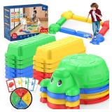 16 Pcs Balance Beam and Stepping Stones for Kids - 4 Turtle Shape Stepping Stones and 12 Connectable Beams with Sound Feature,Color Spinner, Riddle Cards, Fun Balance Training and Obstacle Course