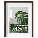 Egofine 12x16 Picture Frames with Plexiglass, Display Pictures 9x12/11x14 with Mat or 12x16 Without Mat for Wall Mounting, Walnut Color