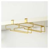 LINFIDITE Gold Under Cabinet Wine Glass Holder, 2 Pack, Space Saving, Easy Installation, Anti-Skid, Compact Design, Sturdy Materials, Affordable Gift