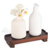 Wood Riser Small Decorative Tray Sink Soap Dish, Vanity Tray Pedestal Stand 8.7 x 3.6 inches (Dark Brown)