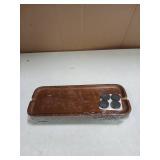 Wood Riser Small Decorative Tray Sink Soap Dish, Vanity Tray Pedestal Stand 8.7 x 3.6 inches (Dark Brown)