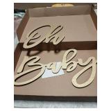 Oh Baby Sign for Backdrop, Large Wooden Baby Shower Sign Gold Letters Party Banner for Boy/Girl Decorations Backdrop Party