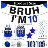 Kuxriox 11Pcs 10th Birthday Decorations for Boys Men, Blue Sliver Happy 10th Birthday Banner, Bruh I
