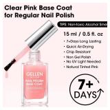 GELLEN Clear Nail Polish Base Coat Sheer Tinted Pink, Natural Color Regular Nail Polish, Calcium Formula Strengthens Nails, Enhances Natural Look, Quick Air Dry, Hema Free, Non-toxic, Anti-yellowing