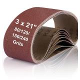 Belt Sander Sanding Belts, 8 Pcs Belt Sander Paper (2 Each of 80 120 150 240 Grits), Aluminum Oxide for Woodworking Polishing (3 x 21 inch)
