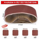 Belt Sander Sanding Belts, 8 Pcs Belt Sander Paper (2 Each of 80 120 150 240 Grits), Aluminum Oxide for Woodworking Polishing (3 x 21 inch)