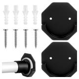 1 Pair Shower Rod Holders for Wall, No Drill Adhesive Shower Curtain Rod Holder Strong Hold Hexagon No Drilling or Screw Mount, Black Showers Curtain Holder for Bathroom Curtains Rods Retainers