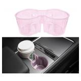 SOULWIT Center Console Cup Holder Insert for Tesla Model 3/Model3(2017-2023) and Model Y(2019-2025), Durable Waterproof Protective TPU Case Mat Cover - Clear Pink