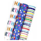 MAYPLUSS Birthday Wrapping Paper Roll - Mini Roll - 17 inch X 120 inch Per roll - Polka dots, Stripes Patterns (42.3 sq.ft.ttl)