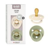 BIBS Pacifiers 0-6 Months | Set of 2 Colour Pacifier with Symmetrical Nipples | BPA-Free Natural Rubber | Made in Denmark | Ivory/Sage, 0-6 Months