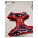 AIITLE Small Dog Harness, Triple-Layer Breathable Plaid Mesh, Adjustable Fit & Reflective Design, Choke-Free Over-The-Head Vest for Indoor/Outdoor Use, Perfect for Maltese, Chihuahua (S, Red)