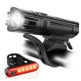 Ascher Ultra Bright USB Rechargeable Bike Light Set, Powerful Bicycle Front Headlight and Back Taillight, 4 Light Modes, Easy to Install for Men Women Road Mountain Cycling Black